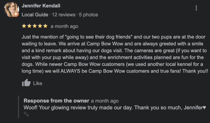 Camp Bow Wow St. Clair Shores Google Review